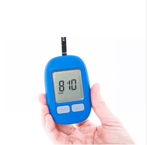 Athlete performing blood lactate test using GetLactic analyzer and test strip during endurance training session